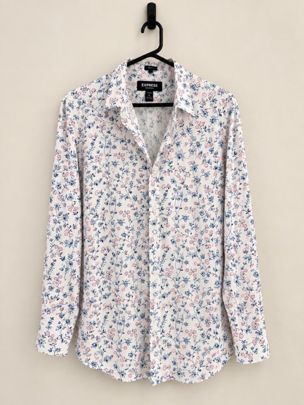 Express Slim Fit Floral Wrinkle Resistant Performance Shirt Sz Large